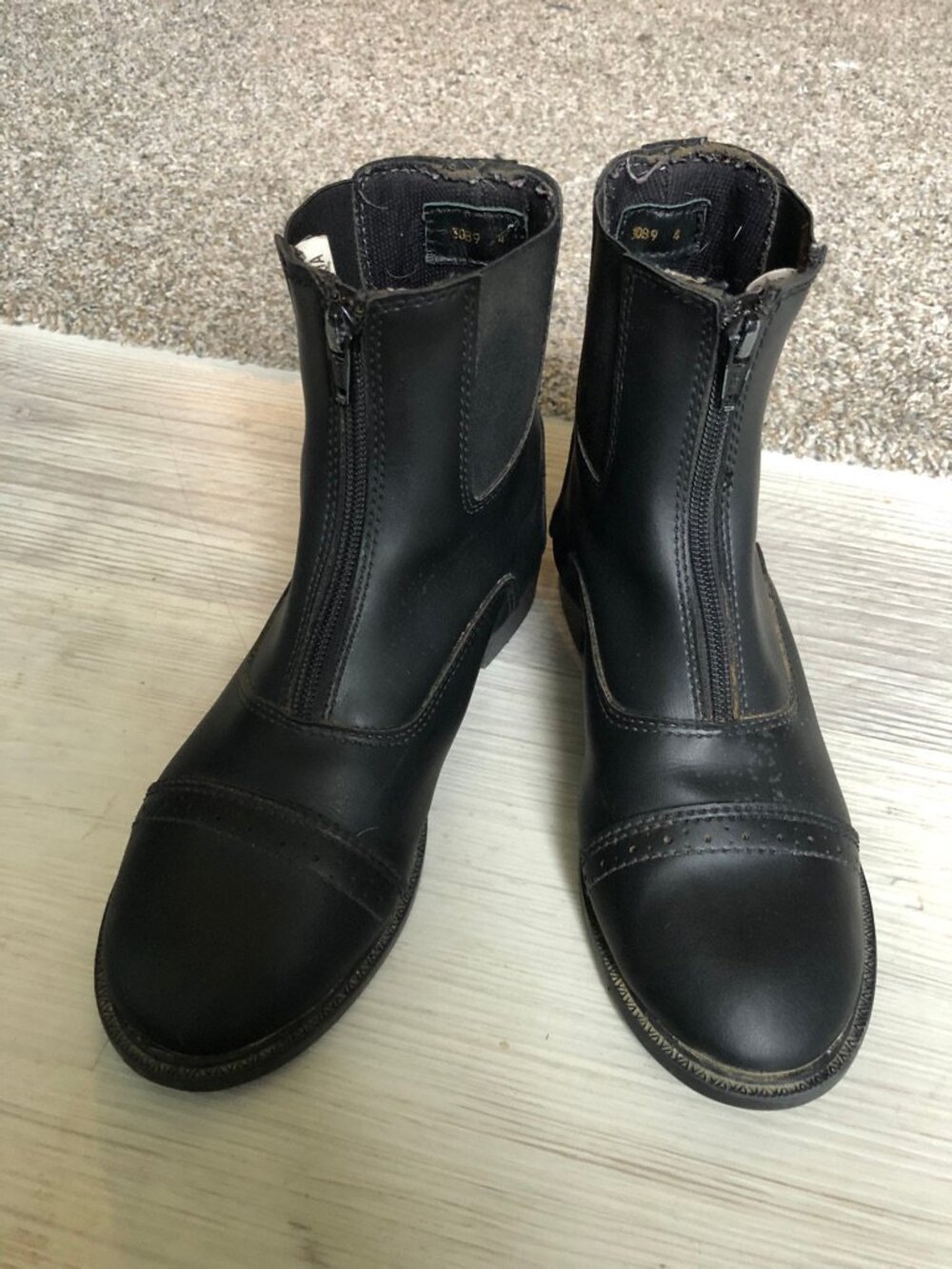 Tuff Rider Black Leather Paddock Horse Riding Boots Zip front Kids Girls 4